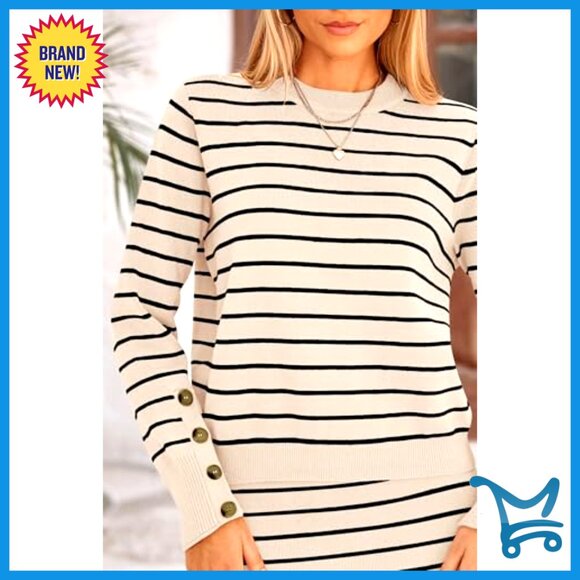 Striped Knit Sweater Set Pencil Skirt Lounge Travel Outfit Fall Fashion - Picture 5 of 7